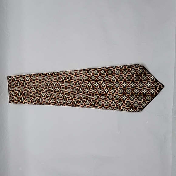 SULKA Dark Red Blue Yellow Print Silk Neck Tie - Picture 7 of 8